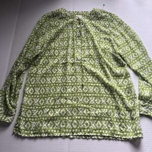 Chico's Green Ikat X Print Long Sleeve Top Sz 0 A854